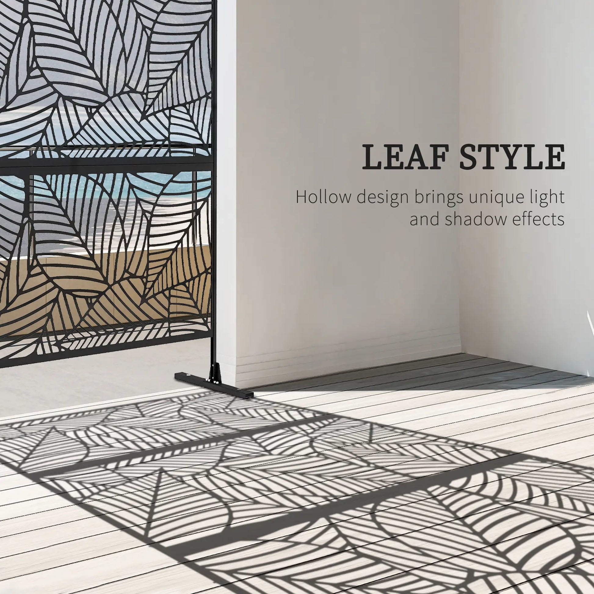 6.5FT Metal Privacy Screen, Large Leaf Style, Black Side Awnings at Gallery Canada