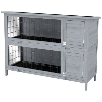 2 Tier Wooden Rabbit Hutch, Bunny Pet House, Grey Rabbit Hutch Grey at Gallery Canada