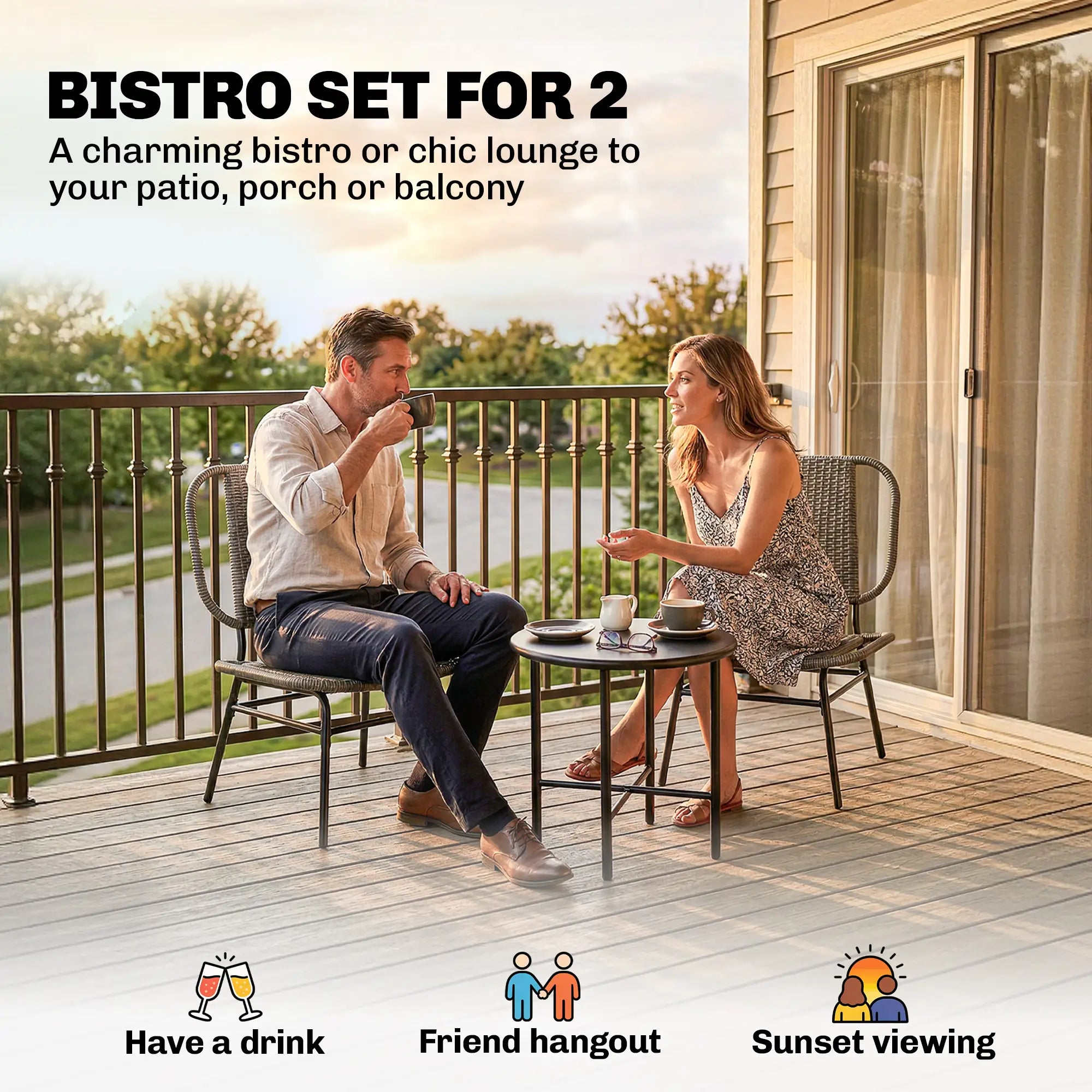 3 Piece Wicker Patio Set, Steel Table, Rattan Outdoor Furniture, Grey Bistro Sets at Gallery Canada