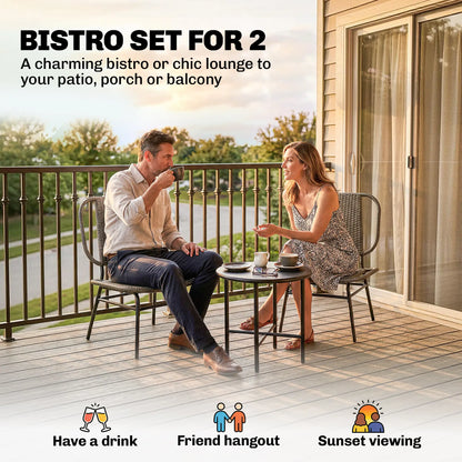 3 Piece Wicker Patio Set, Steel Table, Rattan Outdoor Furniture, Grey Bistro Sets at Gallery Canada