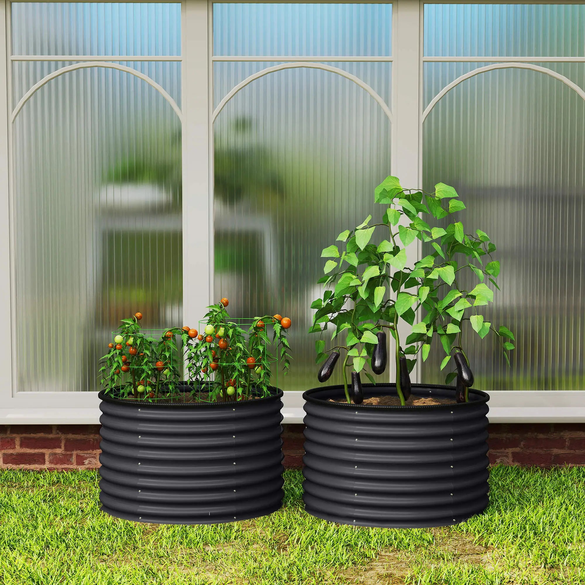 Set of 2 Raised Garden Beds, Metal Planter Box, Dark Grey Galvanized Planter Boxes at Gallery Canada