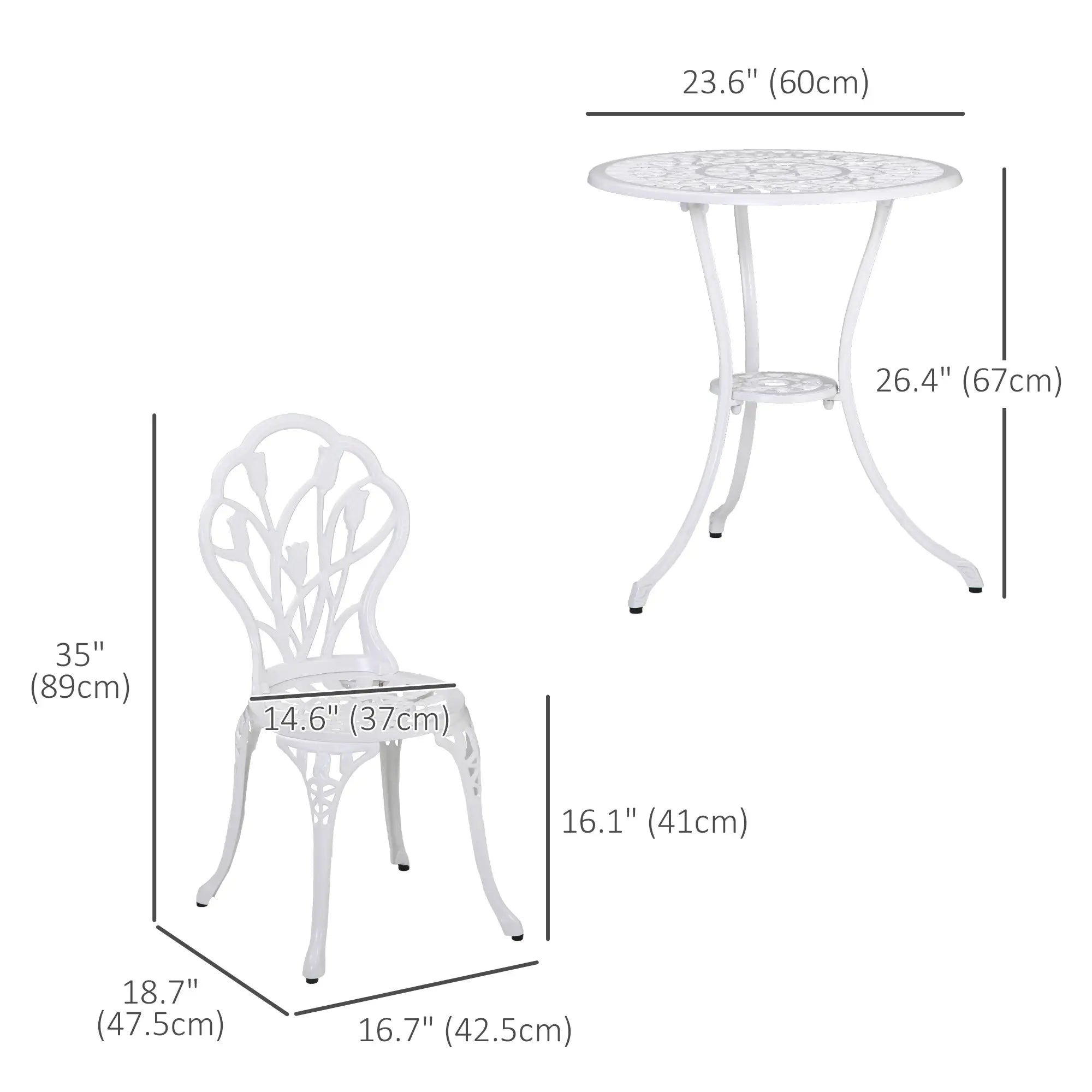 3 Pc Patio Bistro Set, Outdoor Cast Aluminum Table and Chairs, White Bistro Sets at Gallery Canada
