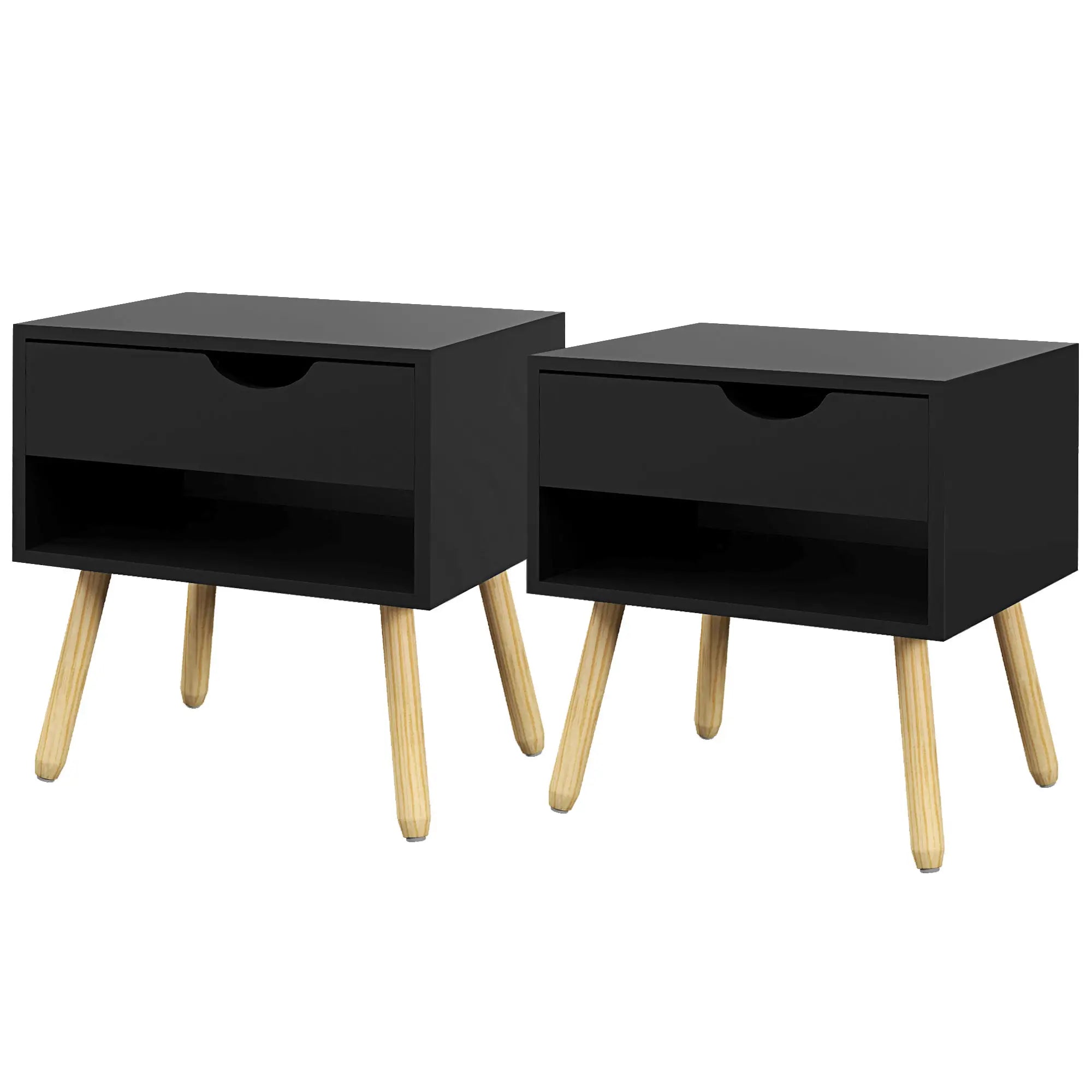 Set of 2 Nightstands with Storage Drawer and Shelf, Modern Bedside Table for Bedroom, Black Bedside Tables Natural, Black at Gallery Canada