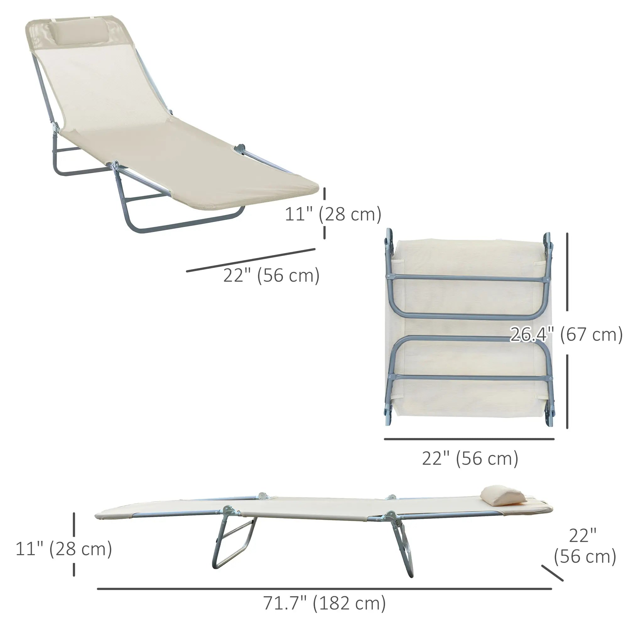 Outdoor Lounge Chair, Adjustable Reclining Folding Chaise, Beige Lounger Chairs at Gallery Canada