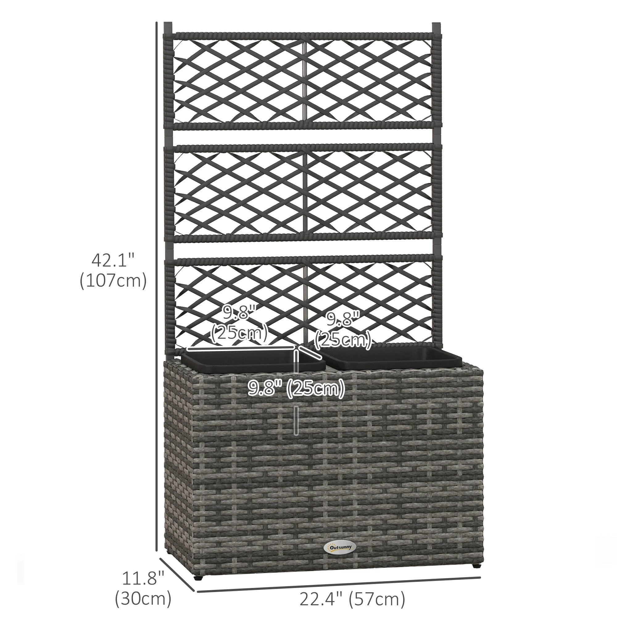 22L Raised Garden Box with Trellis, PE Rattan, Two Plant Boxes, Mixed Grey, Grey Elevated Garden Beds at Gallery Canada