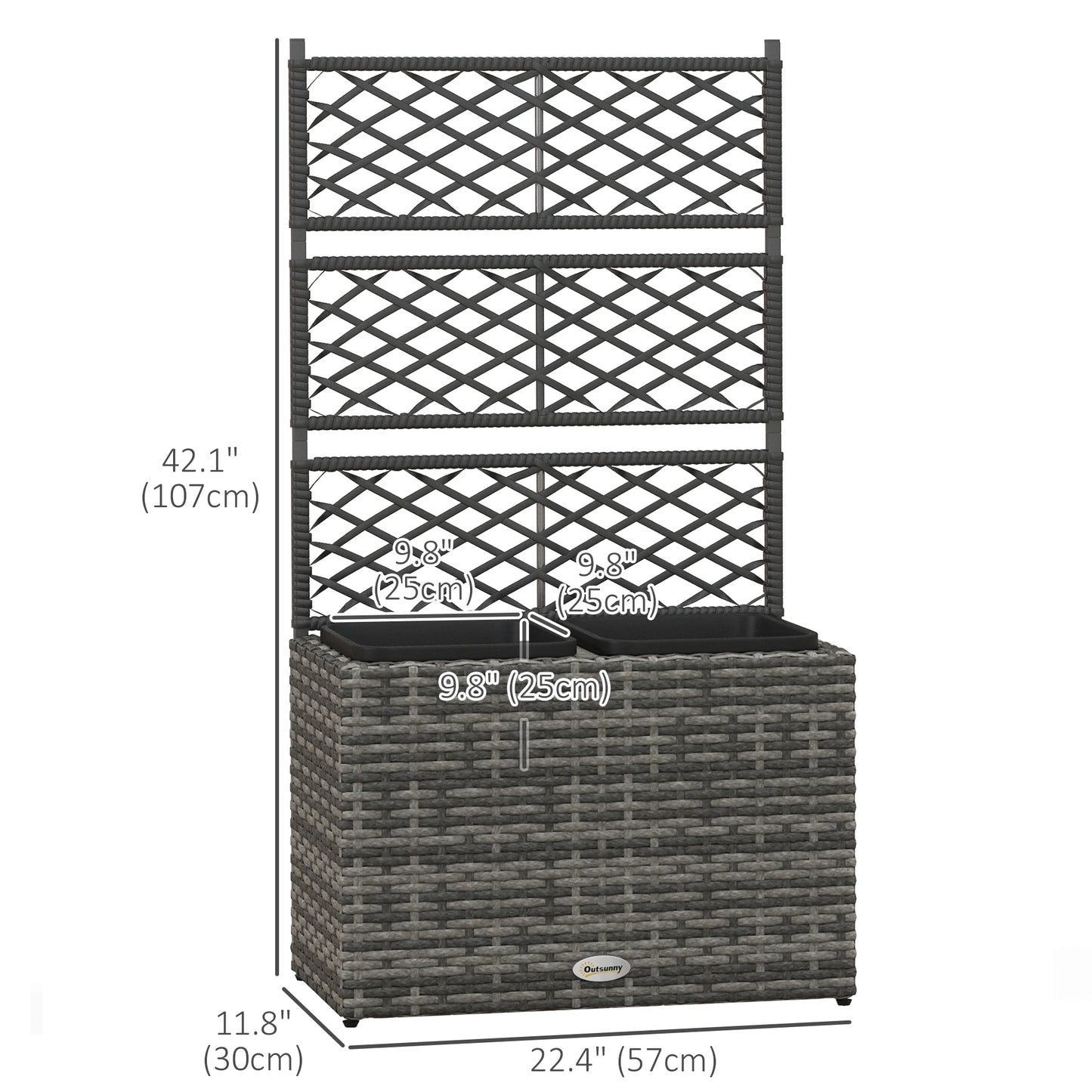 22L Raised Garden Box with Trellis, PE Rattan, Two Plant Boxes, Mixed Grey, Grey Elevated Garden Beds at Gallery Canada