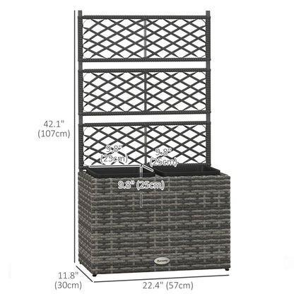 22L Raised Garden Box with Trellis, PE Rattan, Two Plant Boxes, Mixed Grey, Grey Elevated Garden Beds at Gallery Canada
