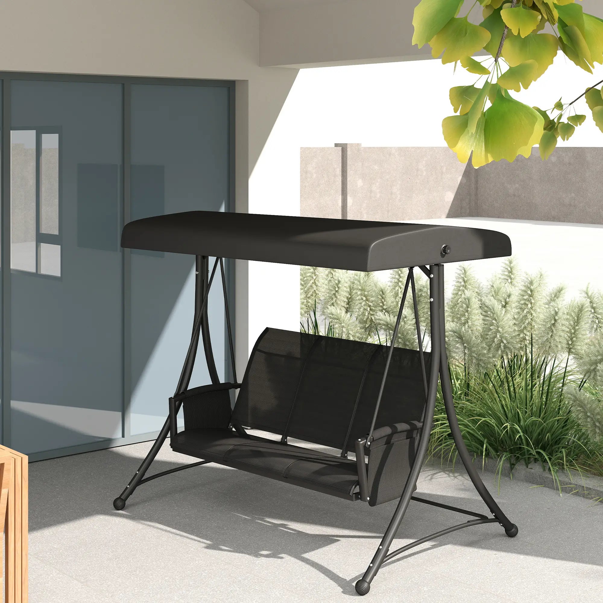 3 Person Porch Swing Chair, Adjustable Canopy, Black Porch Swings with Canopy at Gallery Canada