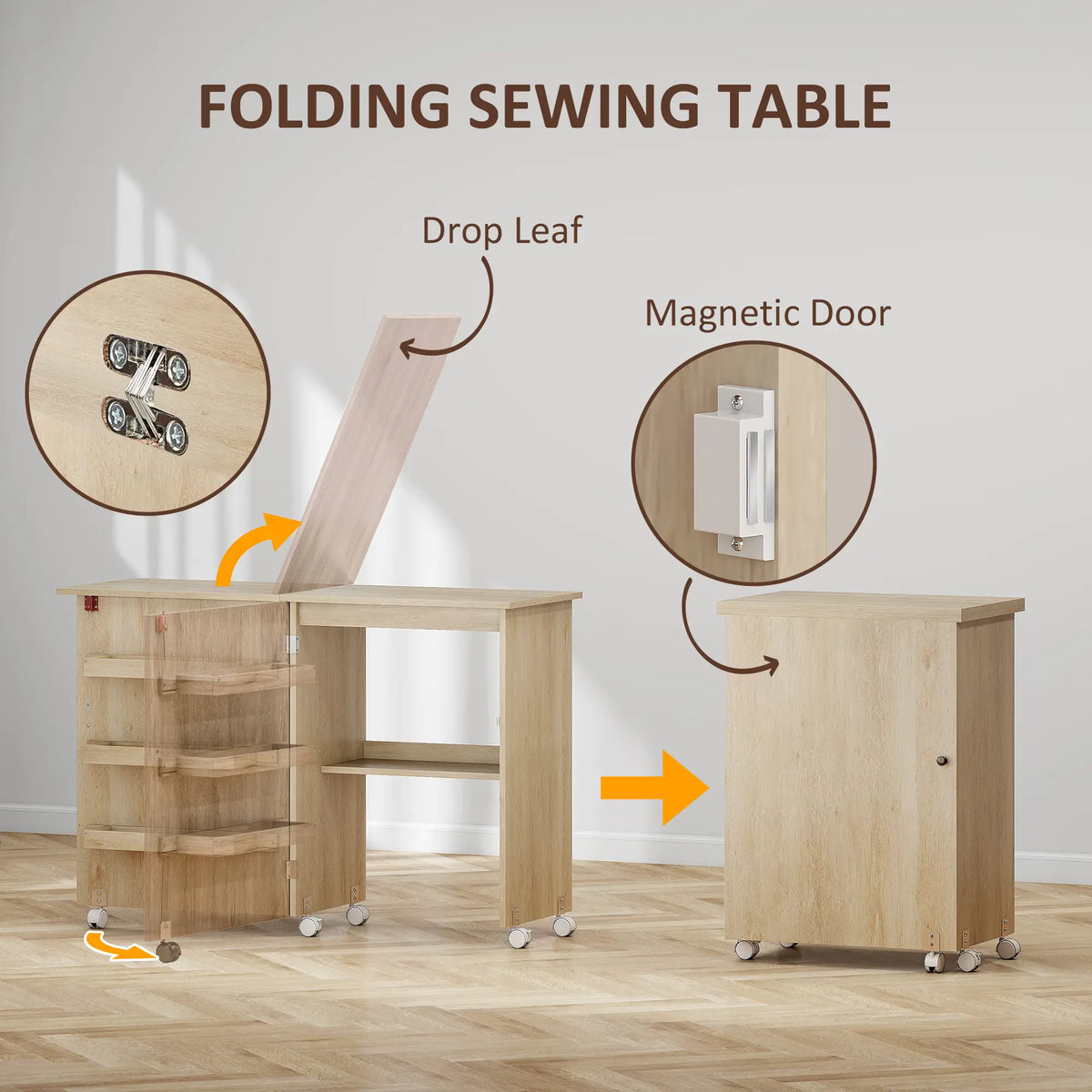 Sewing Machine Cabinet, Folding Table with Storage, Nature Wood Storage Cabinets at Gallery Canada