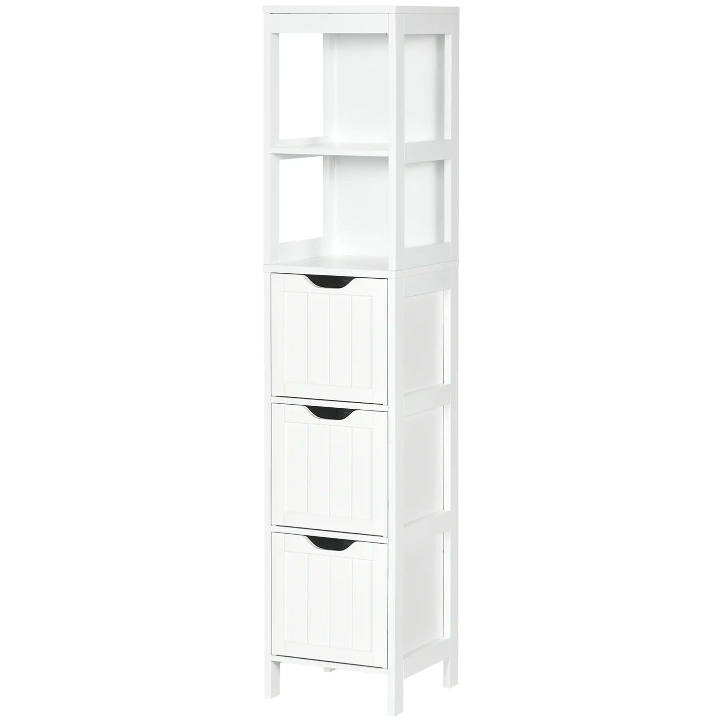 Narrow Bathroom Cabinet, 3 Drawers, 2 Tier Shelf, Tall Cupboard, White Bathroom Cabinets White at Gallery Canada