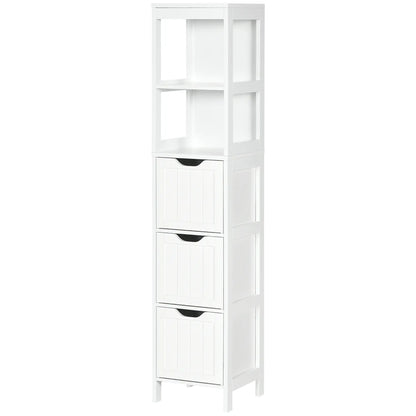 Narrow Bathroom Cabinet, 3 Drawers, 2 Tier Shelf, Tall Cupboard, White Bathroom Cabinets White at Gallery Canada