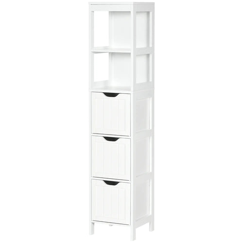 Narrow Bathroom Cabinet, 3 Drawers, 2 Tier Shelf, Tall Cupboard, White