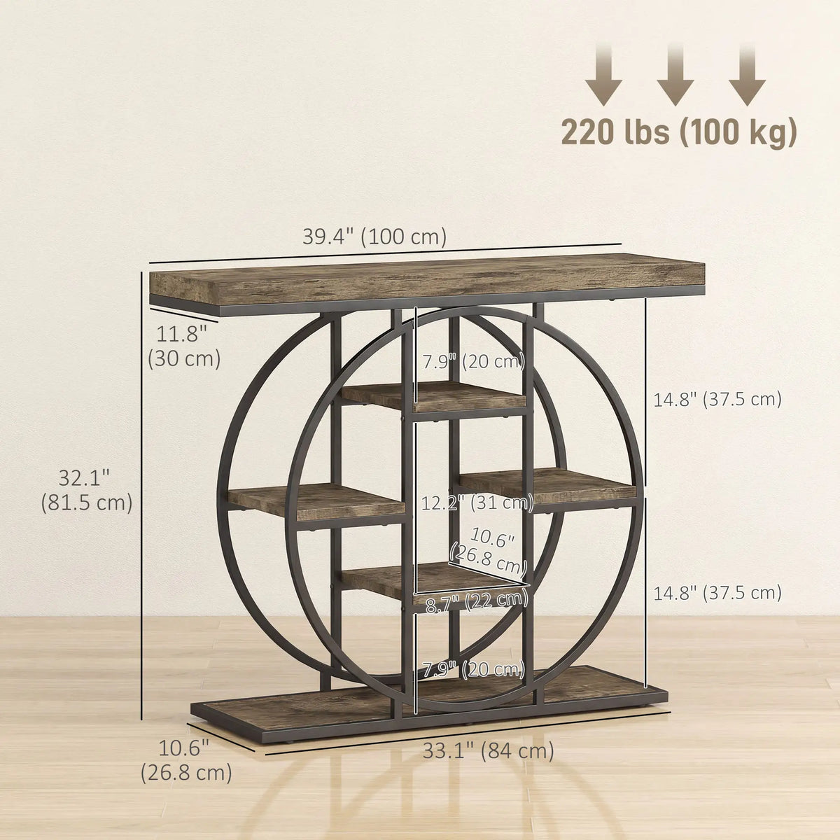 39.4" Console Table With Storage Shelves, Rustic Brown Console Tables at Gallery Canada