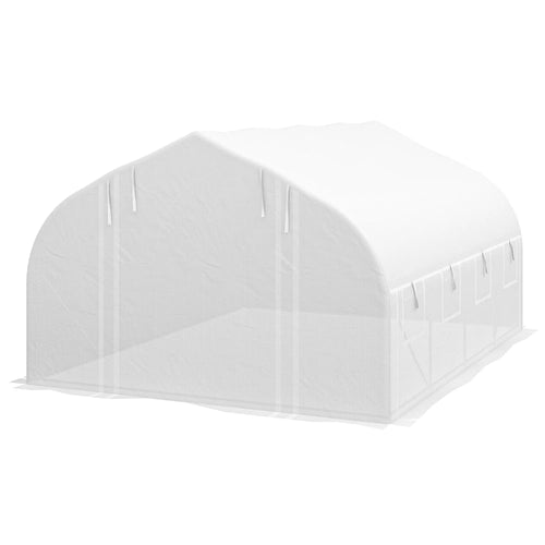13 x 9.8ft Walk-in Greenhouse, Zipped Sidewalls, Mesh Door, White