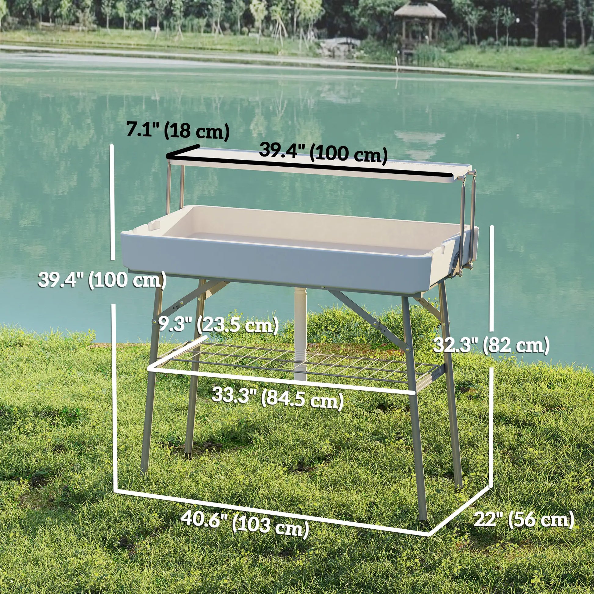 3.5ft Folding Ice Cooler Table with Drain, 2-Tier, Outdoor, White Picnic Tables & Camping Chairs at Gallery Canada