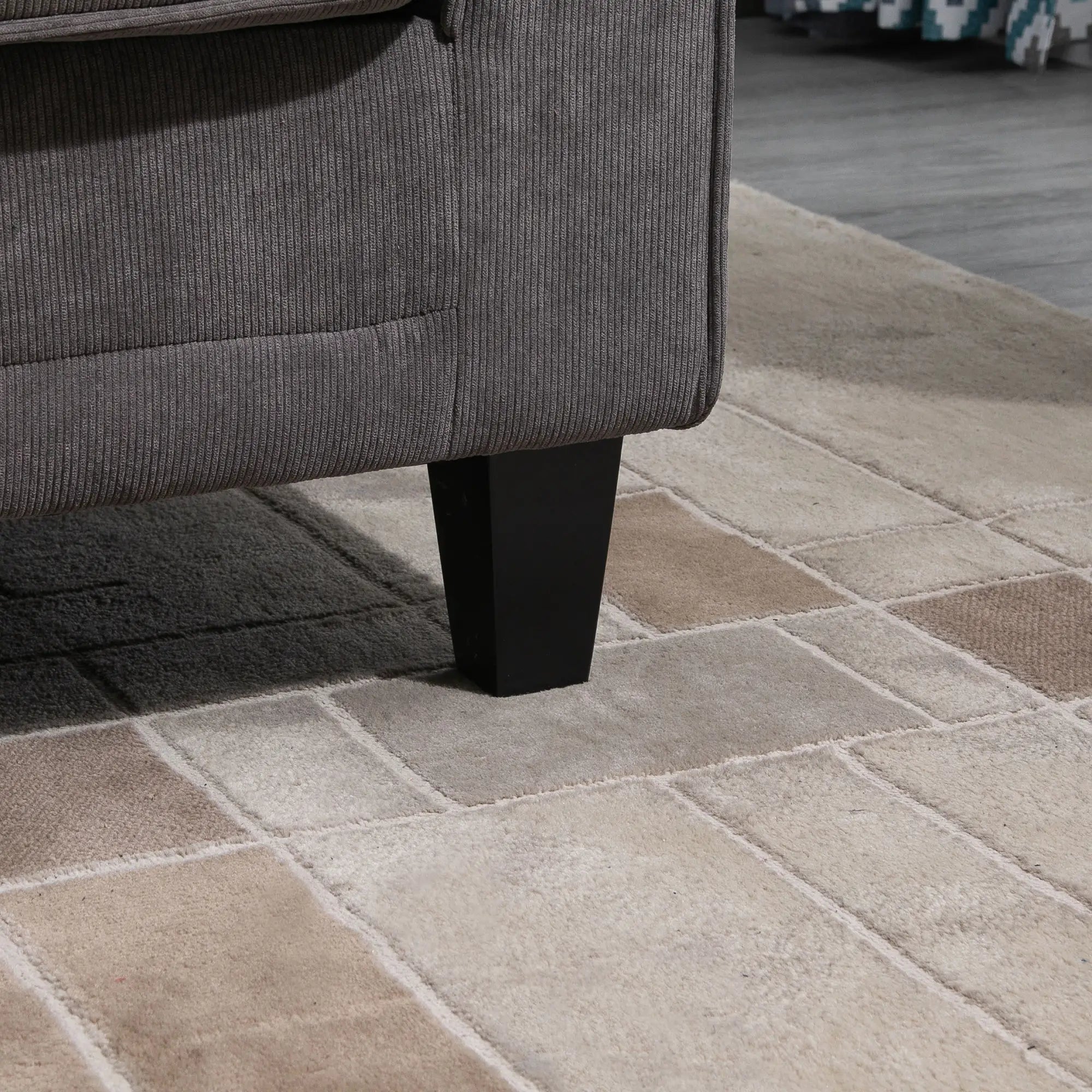 Modern 3 Seater Sofa, Corduroy Fabric, Pine Wood Legs, Light Grey 3-Seater Sofas at Gallery Canada