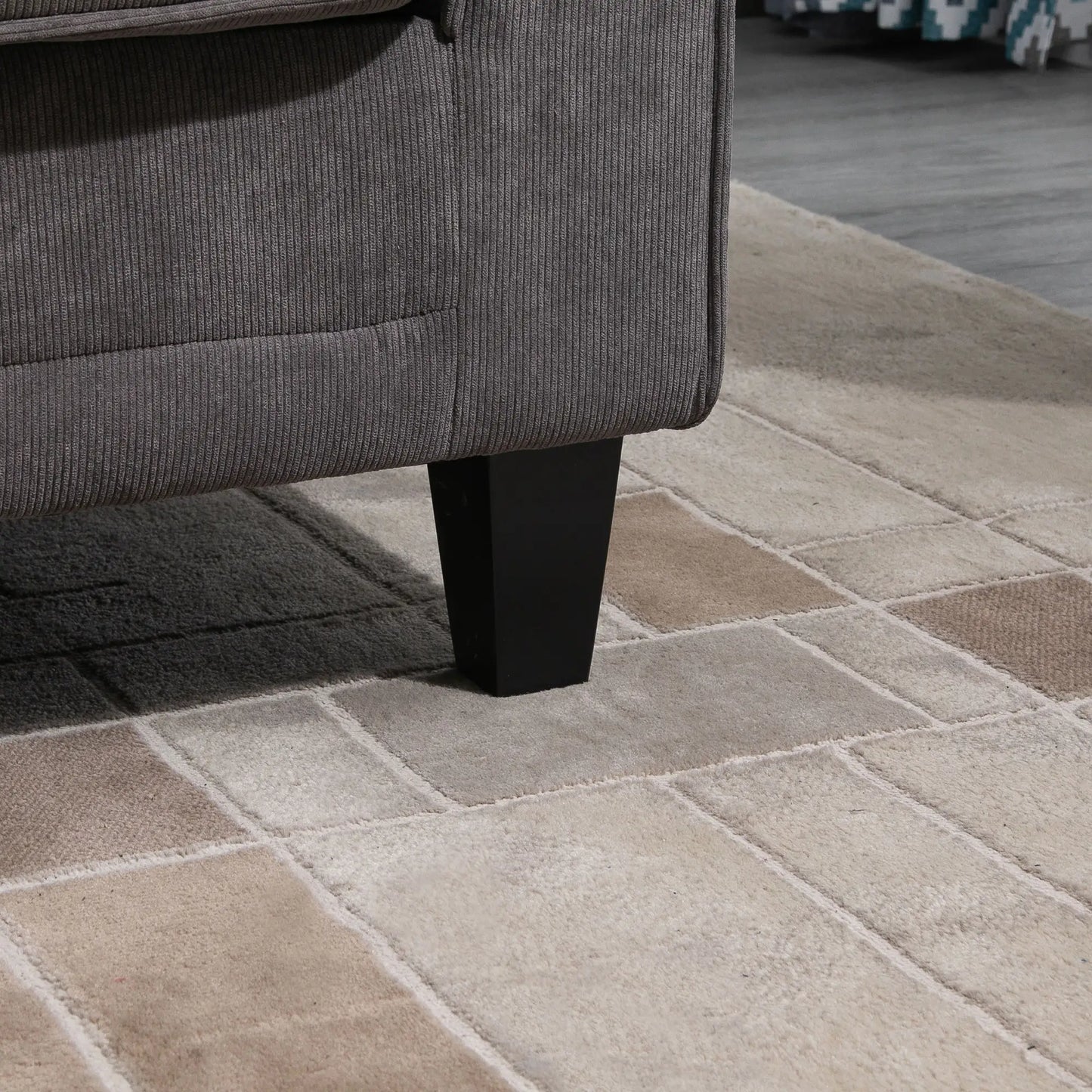 Modern 3 Seater Sofa, Corduroy Fabric, Pine Wood Legs, Light Grey 3-Seater Sofas at Gallery Canada