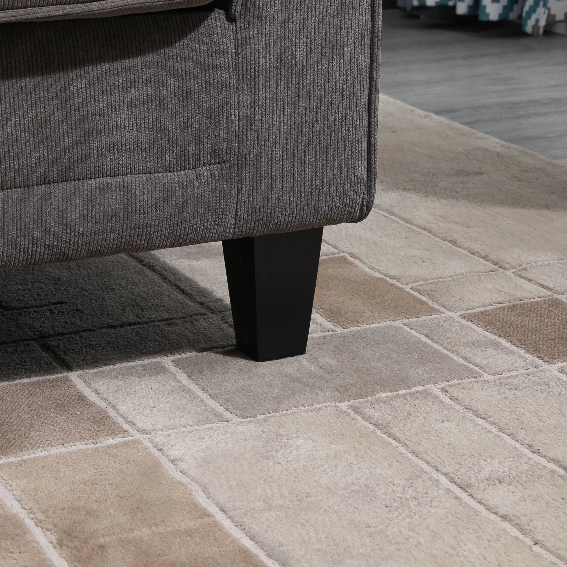 Modern 3 Seater Sofa, Corduroy Fabric, Pine Wood Legs, Light Grey 3-Seater Sofas at Gallery Canada