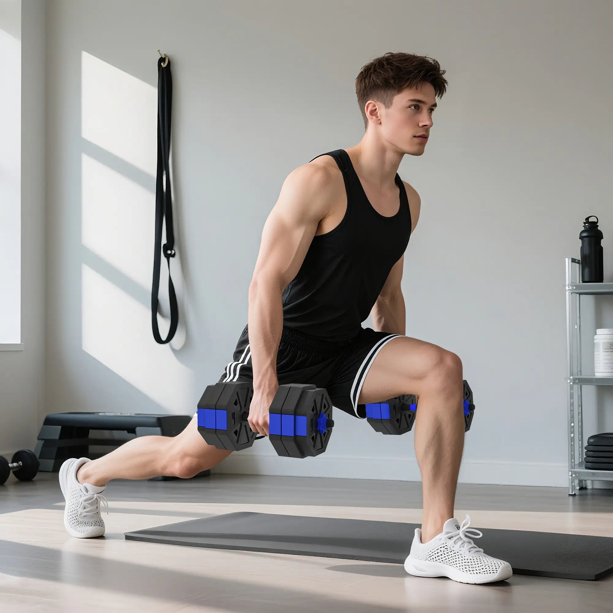 4-in-1 Adjustable Dumbbell Set, Kettlebell, Barbell, Dumbbell, 66lbs, Blue Dumbbells & Barbells at Gallery Canada