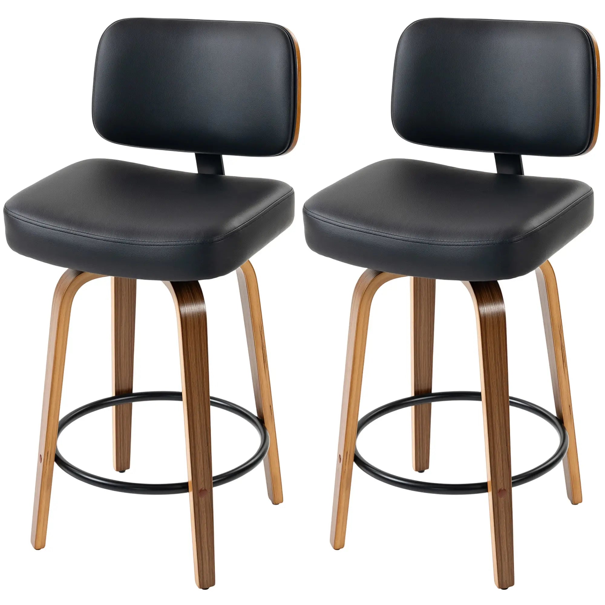 Swivel Bar Stools Set of 2, PU Leather, Black Bar Stools Multi Colour at Gallery Canada