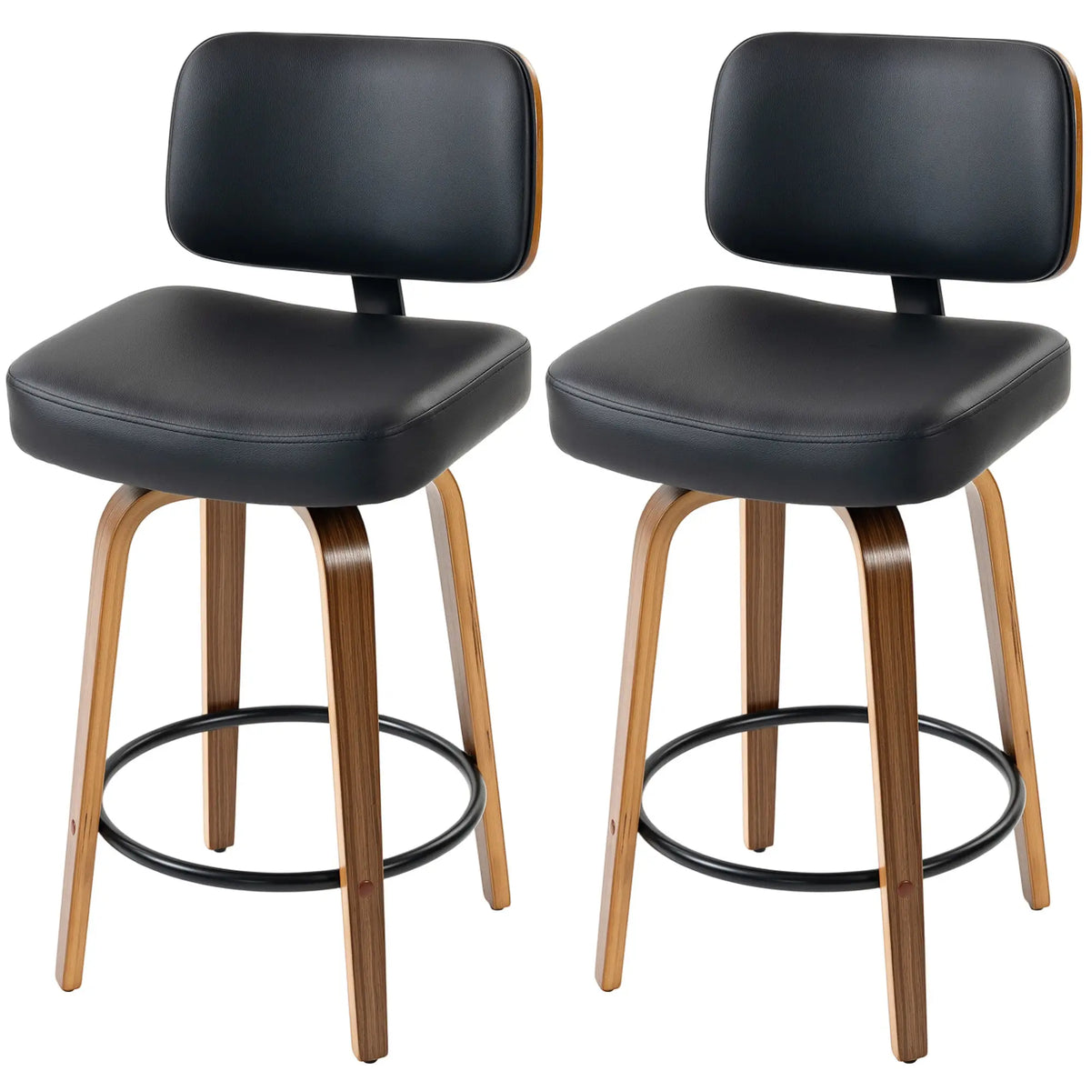Swivel Bar Stools Set of 2, PU Leather, Black Bar Stools Multi Colour at Gallery Canada