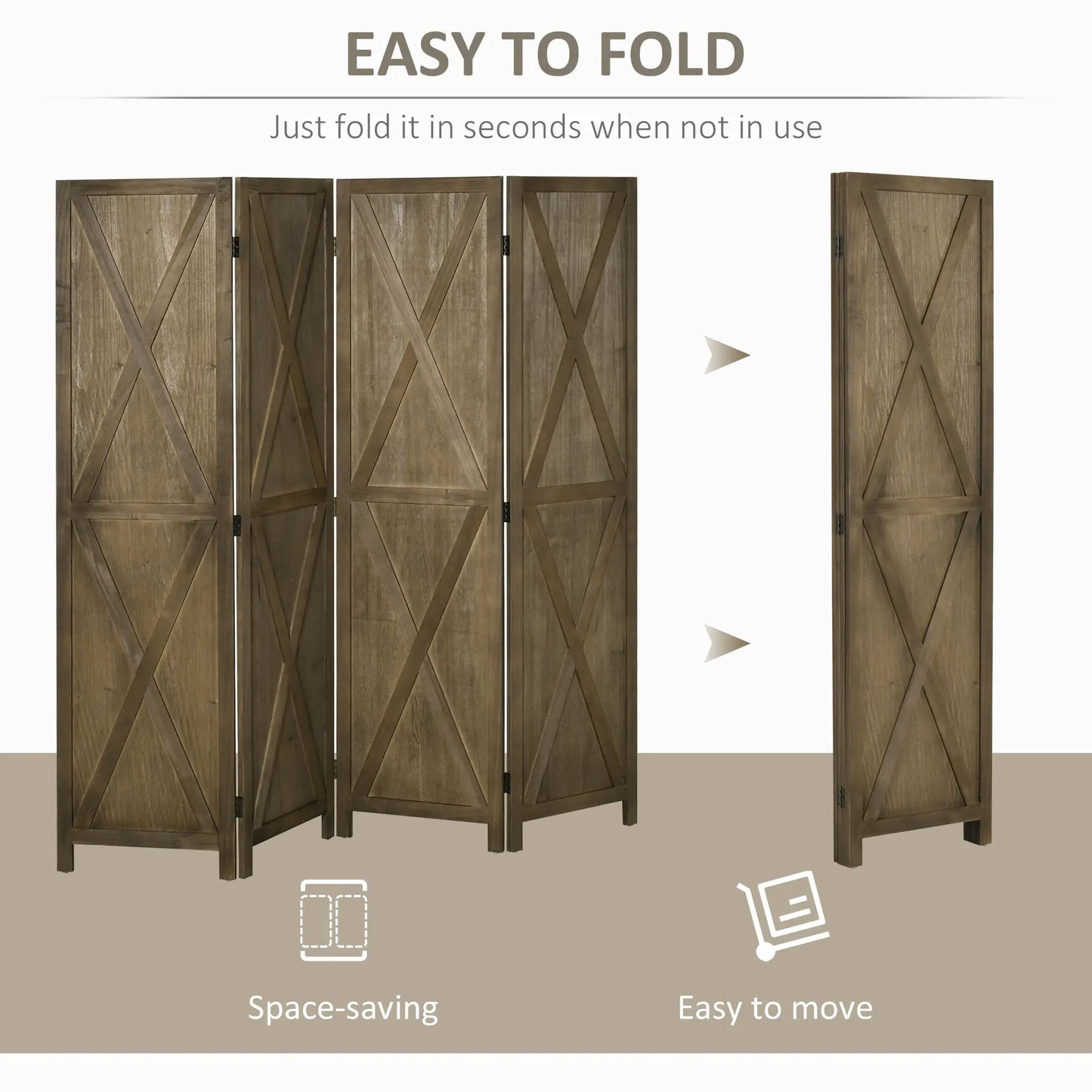 4-Panel Farmhouse Room Divider, Foldable Wooden Frame 5.6FT, Brown Room Dividers at Gallery Canada