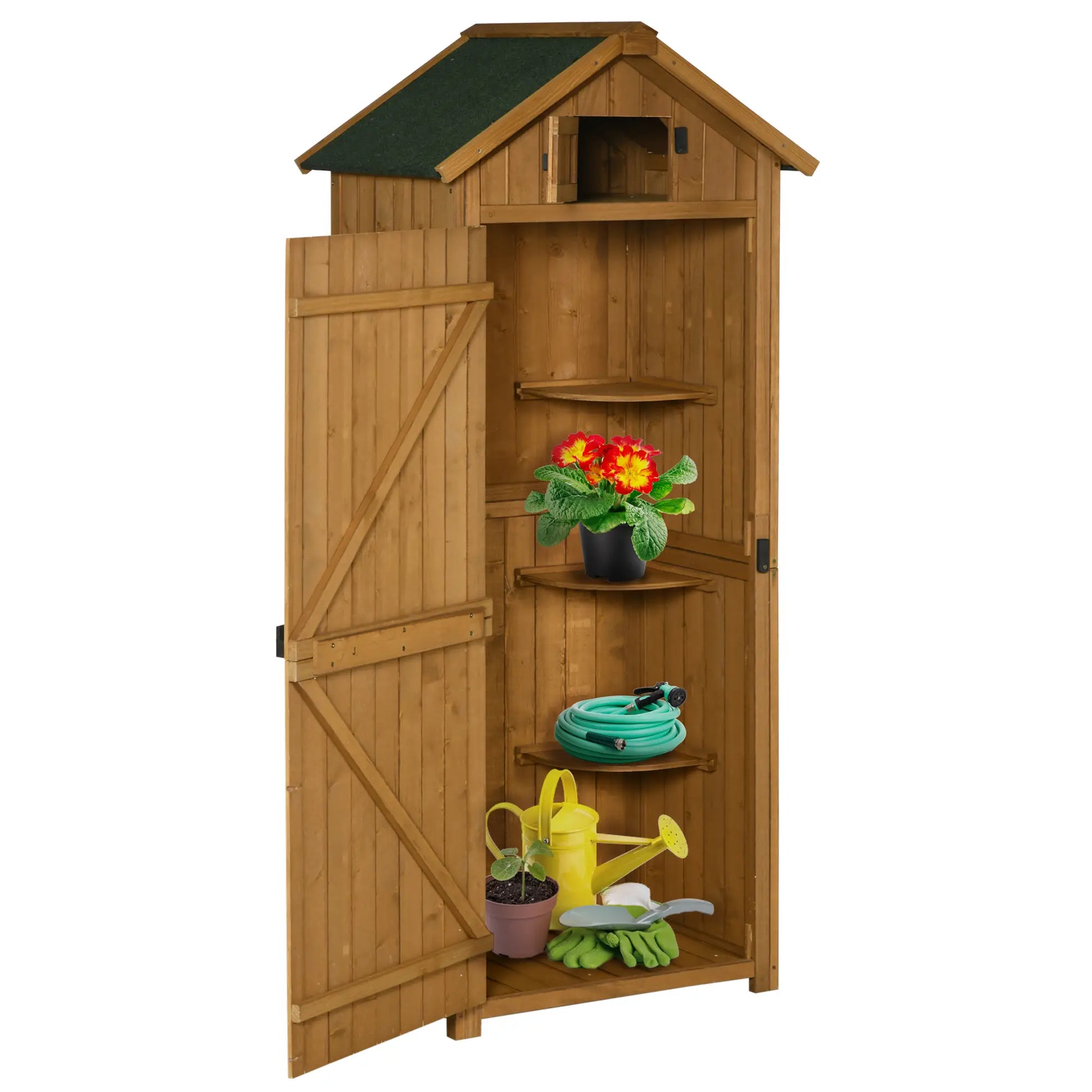 30" x 21" x 71" Garden Storage Shed, Outdoor Tool House, 3 Tier Shelves, Brown Sheds at Gallery Canada