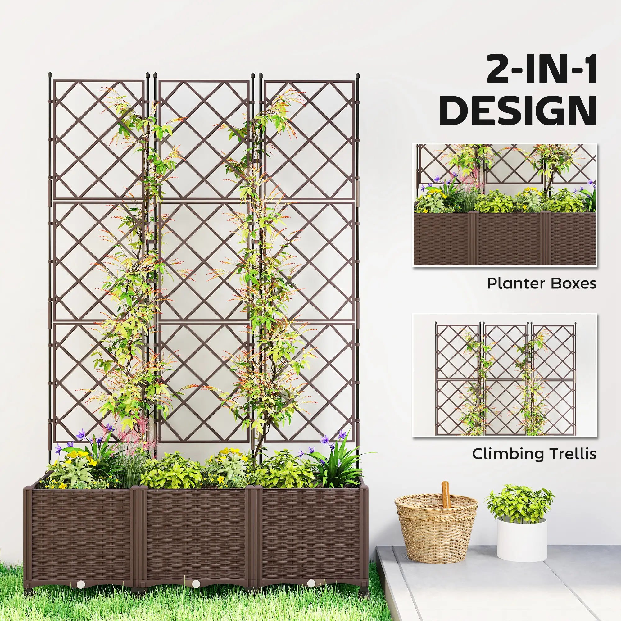 Plastic Raised Garden Bed With Trellis, Self Watering Planter Box With Wheels Raised Garden Beds at Gallery Canada
