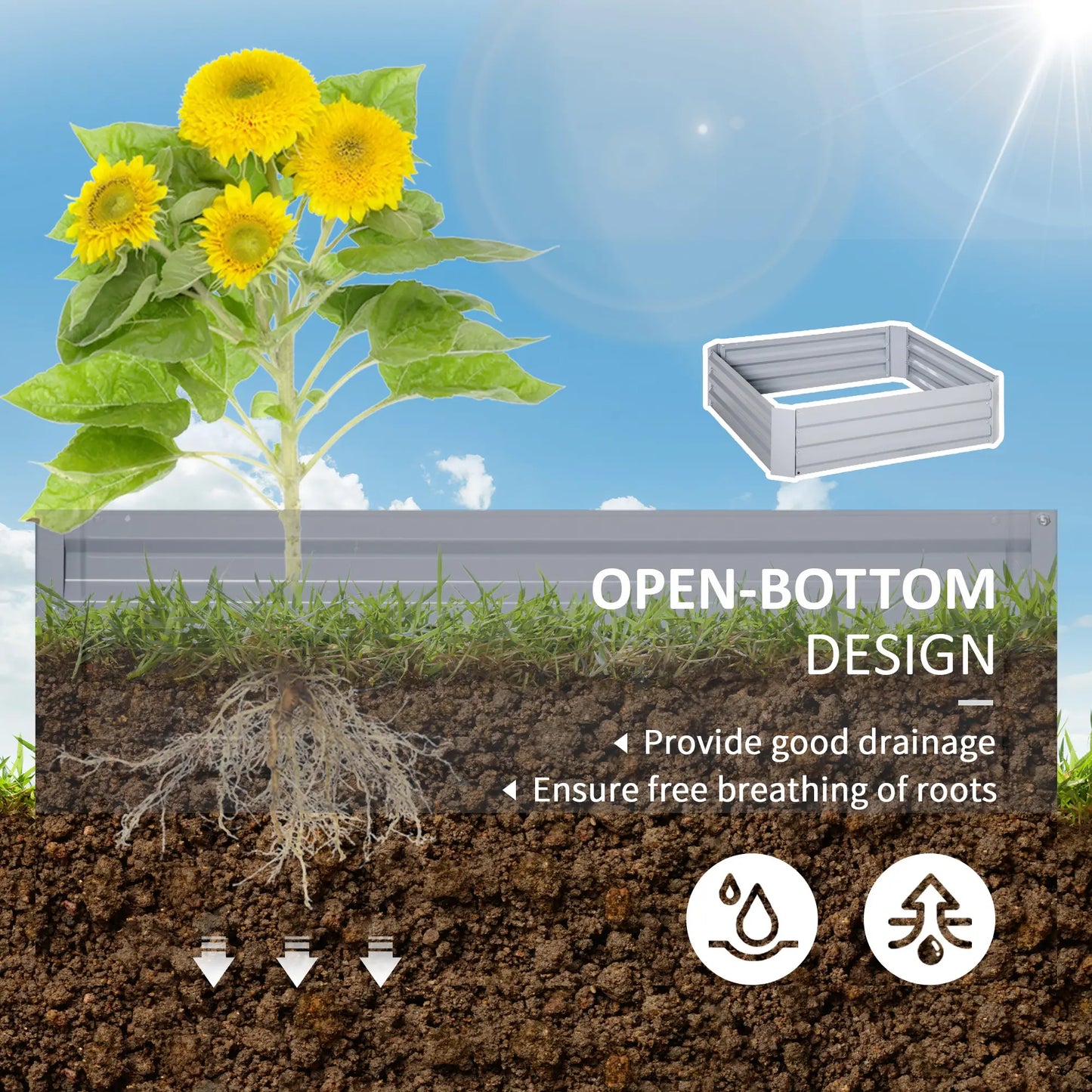 39" x 39" x 12" Raised Garden Bed Set, Elevated Planter Box, Galvanized Steel Frame, Grey Galvanized Planter Boxes at Gallery Canada