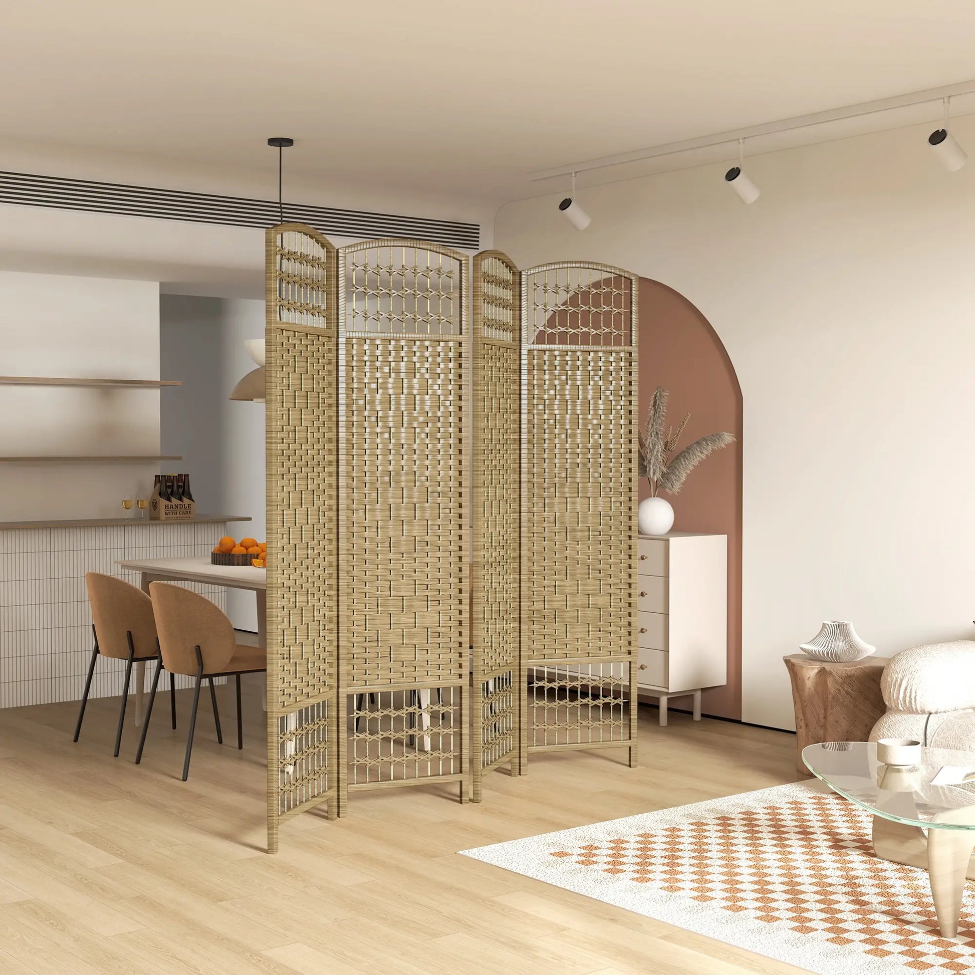 4 Panel Folding Room Divider, Portable Privacy Screen, Natural Room Dividers at Gallery Canada