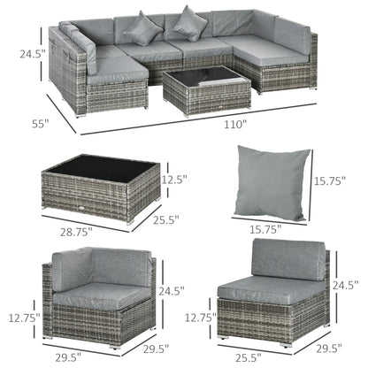7pc Garden Wicker Sectional Set w/ Tea Table Patio Rattan Lounge Sofa Outdoor Deck Furniture Light Grey Patio Furniture Sets at Gallery Canada