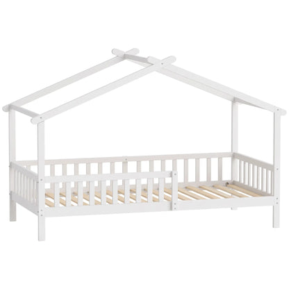 Twin Bed Frame, Solid Wood House Bed with Roof, Guardrail, No Box Spring, White Kids Bedroom Furniture White at Gallery Canada