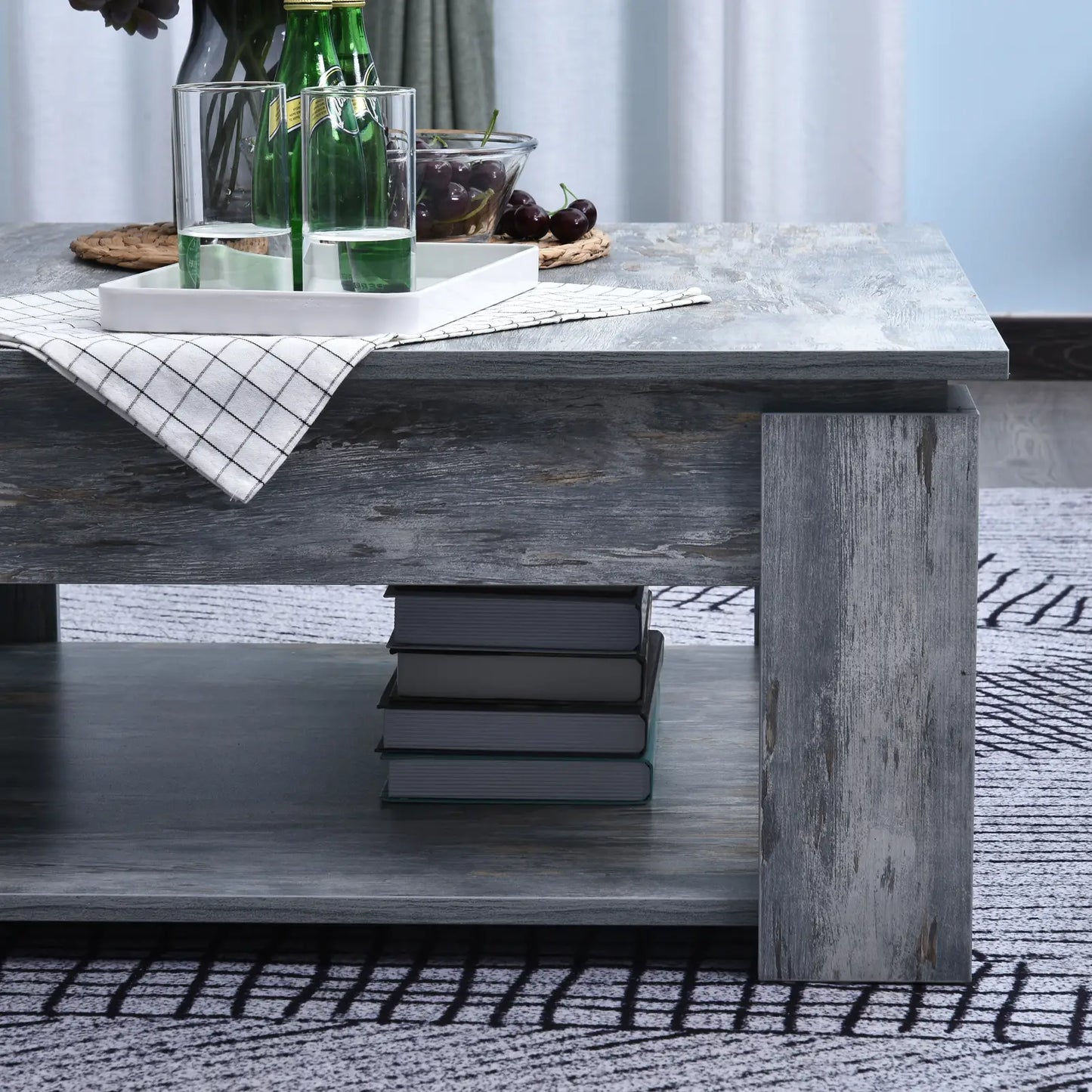 Modern Coffee Table with Storage, Square, Living Room, Grey
