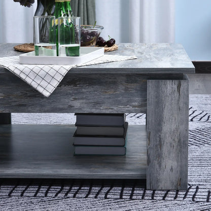 Modern Coffee Table with Storage, Square, Living Room, Grey