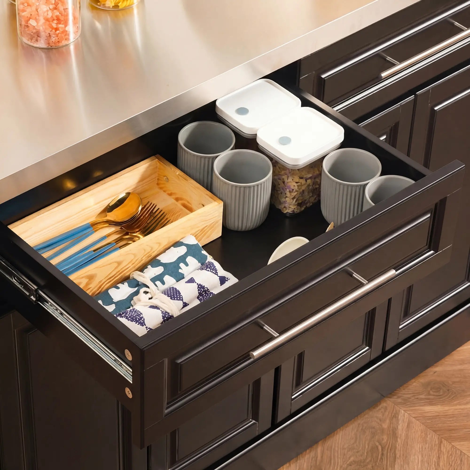 Rolling Kitchen Island with Storage and Stainless Steel Top, Kitchen Trolley with Drawers, Cabinets, Towel Rack Kitchen Islands & Kitchen Carts at Gallery Canada