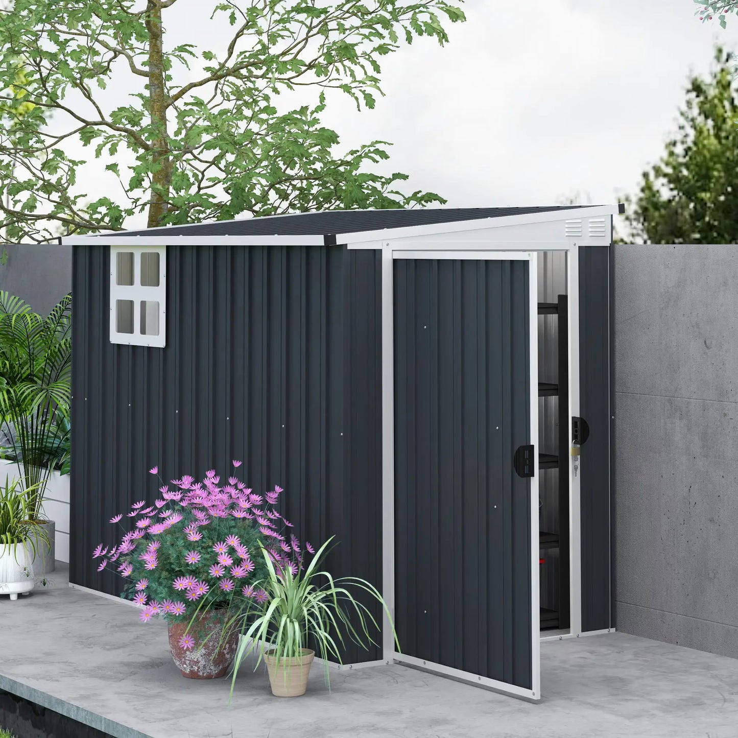 4' x 8' Metal Garden Shed, Outdoor Storage with Window, 2 Vents, Lockable Door Sheds at Gallery Canada