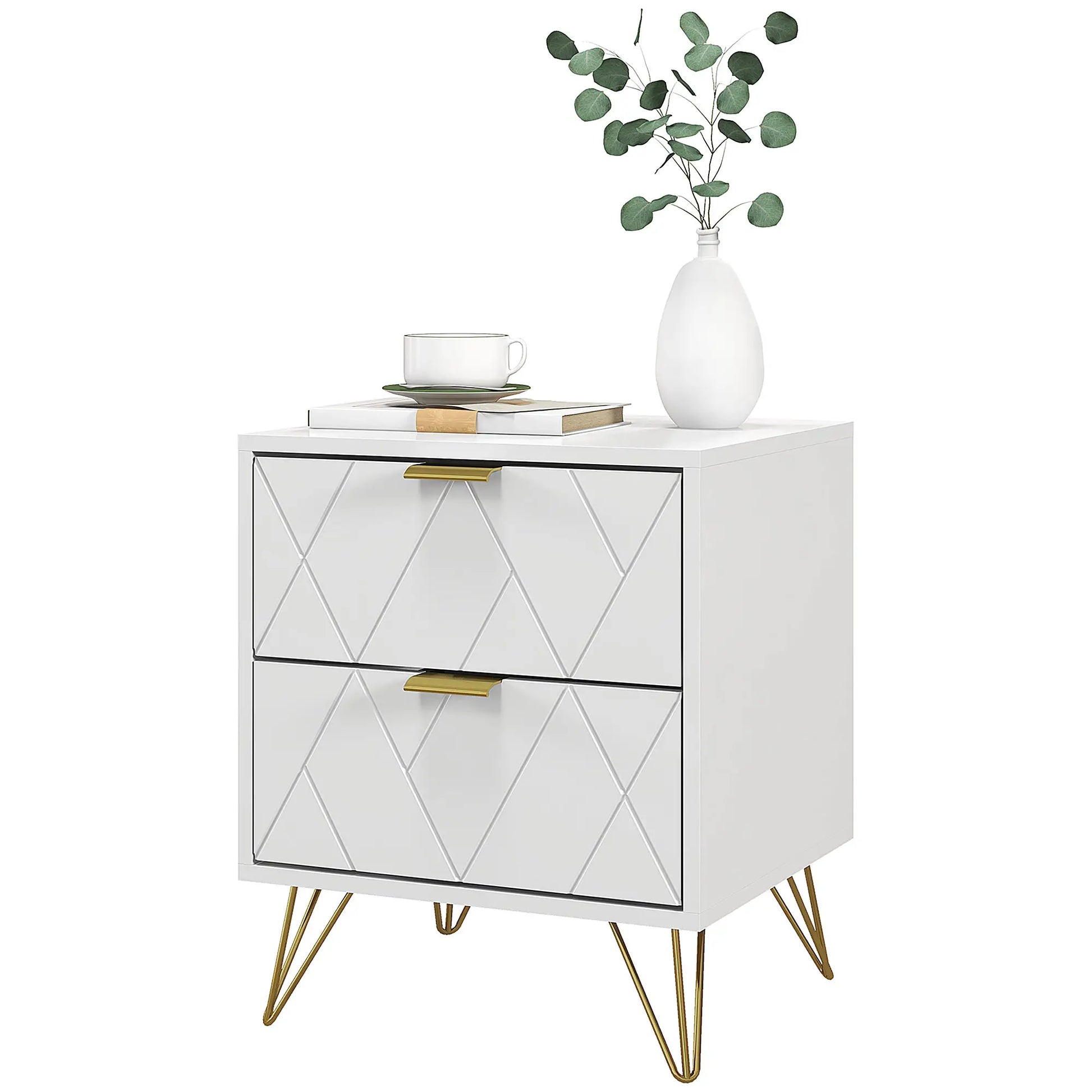 Modern Bedside Table, 2 Drawer Nightstand, White Bedside Tables White, Gold at Gallery Canada