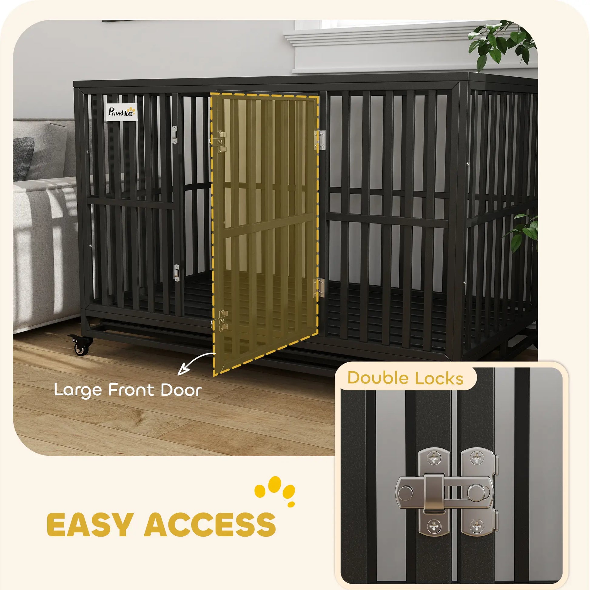 49" Heavy Duty Steel Dog Crate, Kennel with Wheels, Black Houses, Kennels & Pens at Gallery Canada