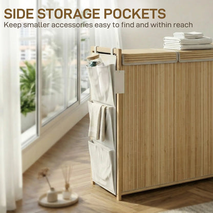 Bamboo Laundry Hamper with Removable Drawstring Bag and Side Storage Pockets, 32 Gal, Natural Bath Accessories at Gallery Canada