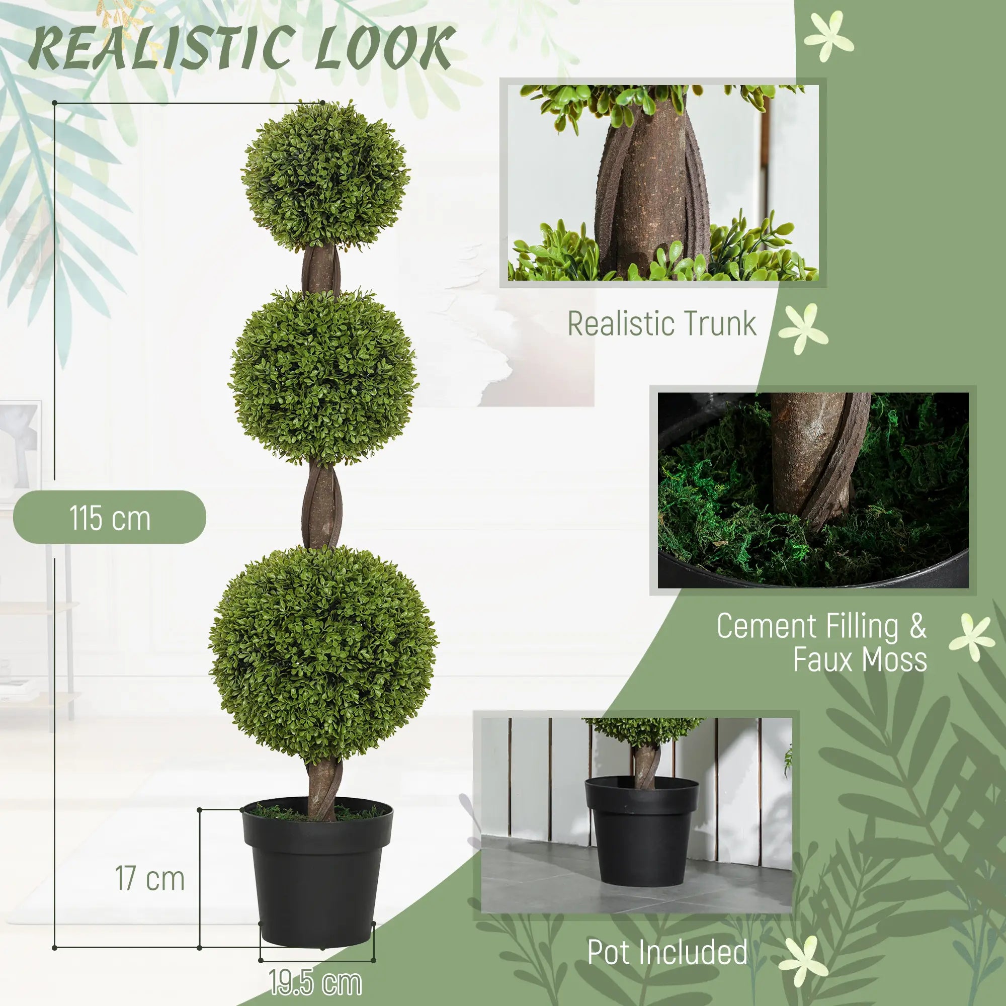 Artificial Ball Boxwood Topiary Trees, Set of 2, Indoor Outdoor Decor, Green Artificial Trees at Gallery Canada