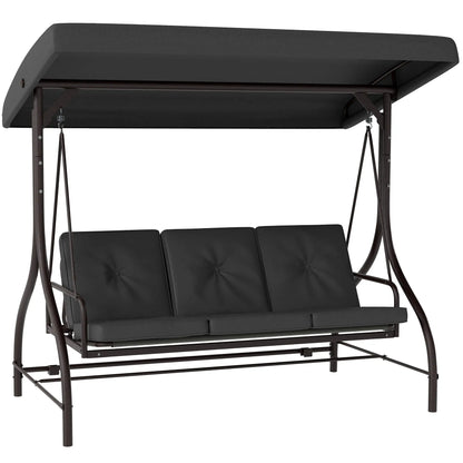Convertible Patio Swing Bed With Canopy, Cushions, 3 Seater, Dark Grey Patio Swings with Stand at Gallery Canada