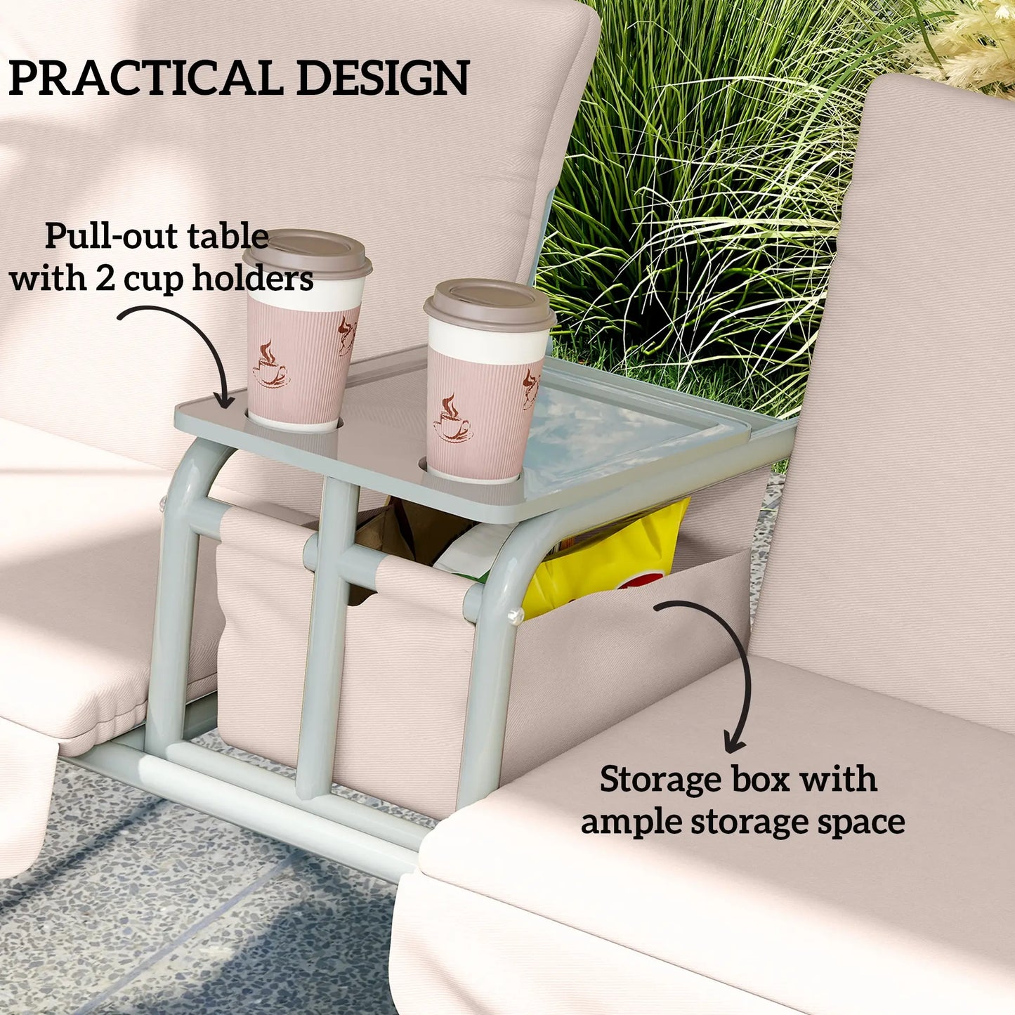 Double Outdoor Swing Chair, 2 Person, Covered, Beige Patio Swings with Stand at Gallery Canada