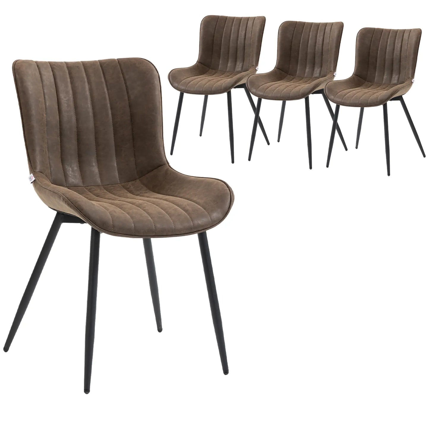 PU Leather Dining Chairs Set of 4, Steel Legs, Backrest, Brown Dining Chairs at Gallery Canada