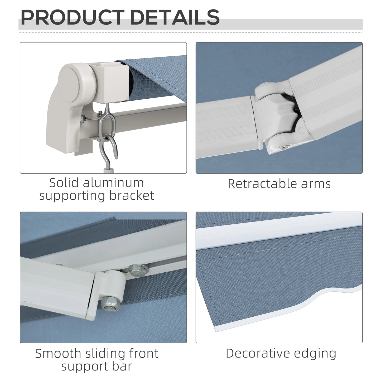 12' x 10' Manual Retractable Awning, Adjustable Sunshade Shelter, Light Grey Patio Awnings at Gallery Canada