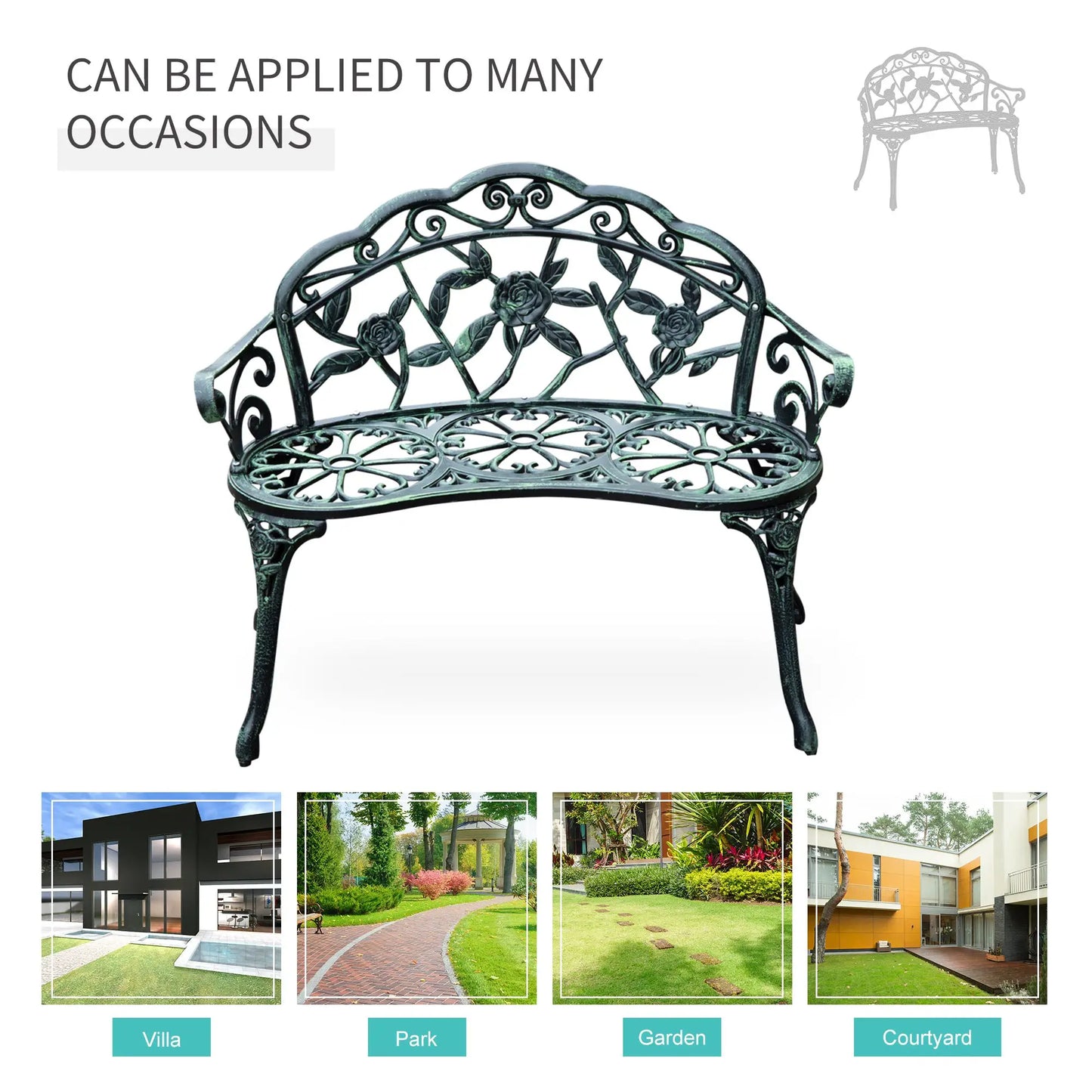 40" Outdoor Garden Bench, Cast Aluminum Antique Rose, Green Outdoor Benches at Gallery Canada