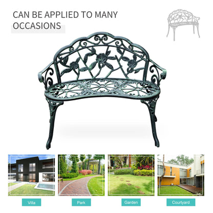 40" Outdoor Garden Bench, Cast Aluminum Antique Rose, Green Outdoor Benches at Gallery Canada