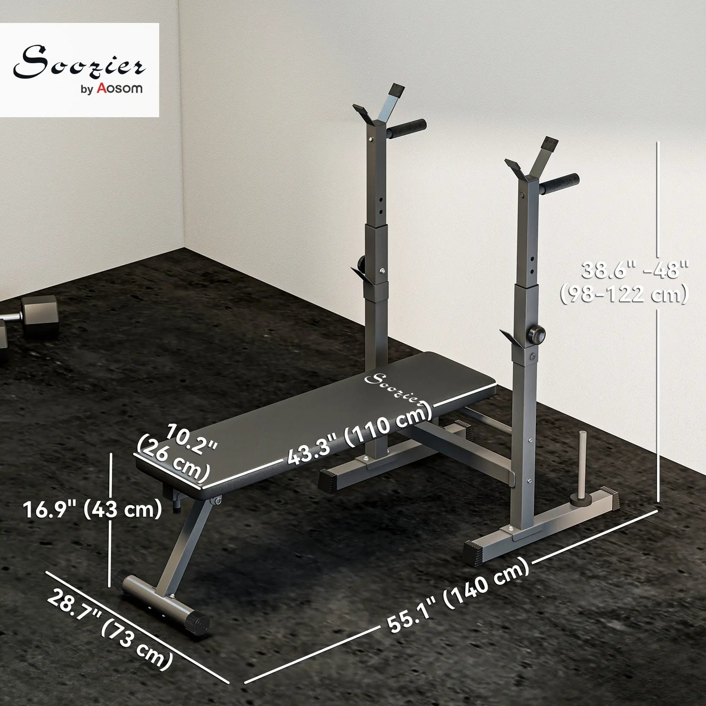 Adjustable Weight Bench, Foldable with Barbell Rack, Dip Station, Black and Grey Weight Benches at Gallery Canada