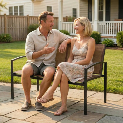 44 in Metal Garden Bench, Breathable Mesh Fabric, Dark Brown Outdoor Benches at Gallery Canada