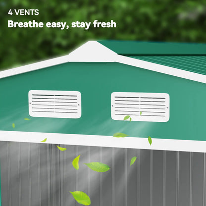 9.1' x 6.4' x 6.3' Garden Storage Shed, Foundation Kit, Metal Tool House, Double Doors, Green Sheds at Gallery Canada