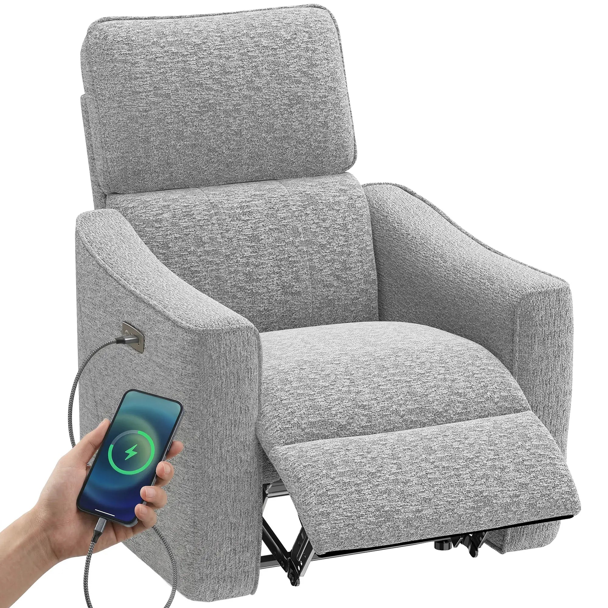 Power Recliner Chair, Linen Fabric, USB Ports, Footrest, Grey Sofas & Reclining Chairs at Gallery Canada